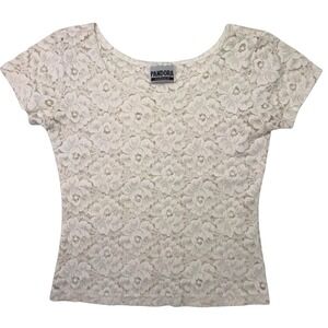 Vintage Pandora Casuals Floral Lace Top Ivory Cream Short Sleeve Women's XS/S